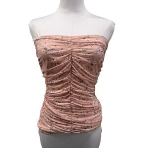 Iris Floral Blush Pink Ruched Tube Top Large Coquette Feminine Summer Romantic